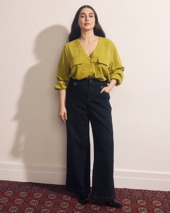 Cooling Stretch Cupro Button-Down Blouse - Twist of Lime | Plus Size & Straight Size Women's Fashion | Universal Standard