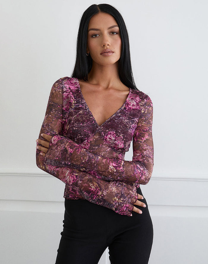 Image of Copriva Top in Abstract Rose Pink and Plum