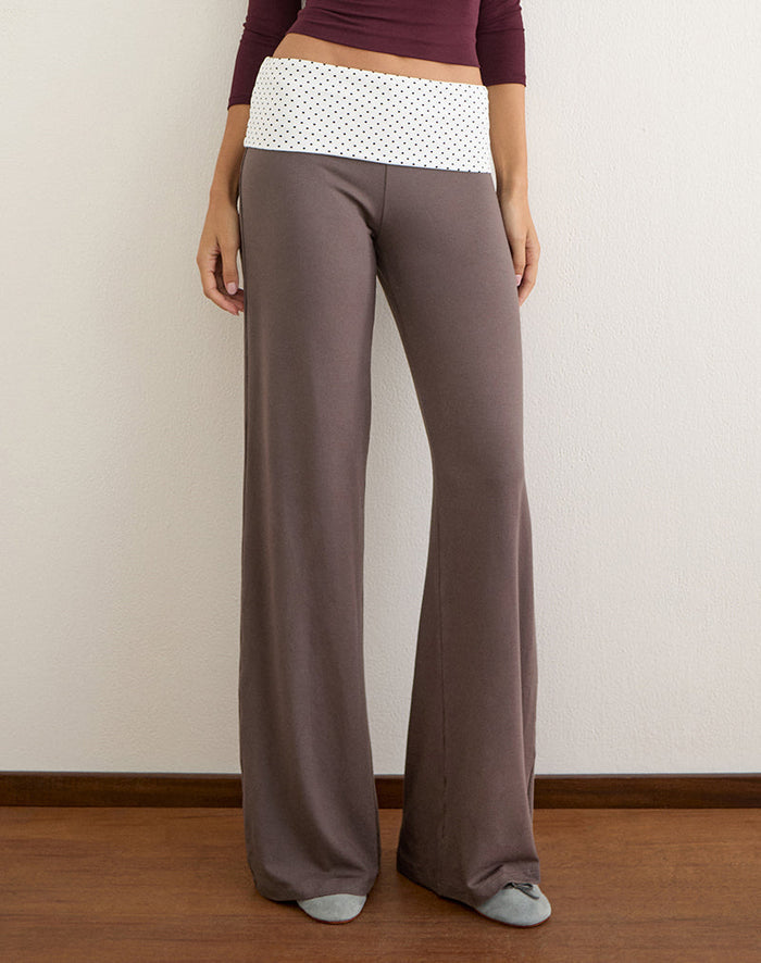 Image of Coreta Foldover Trouser in Peppercorn with White Polka Dots Waistband