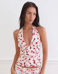 Image of Corsita Top in Cream with Red Leafy Lily Flock