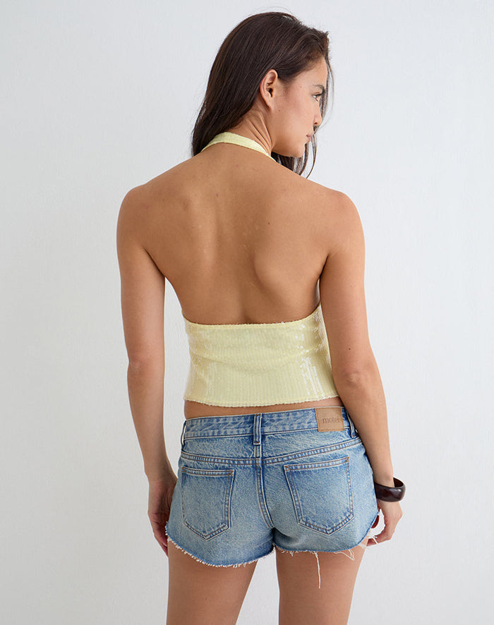 Image of Cosio Halter Top in Clear Sequin Yellow