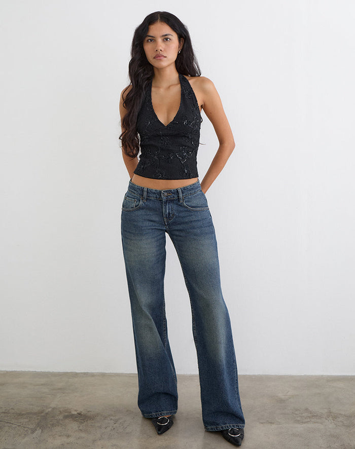 Image of Cosio Halter Top in Sequin Knit Black