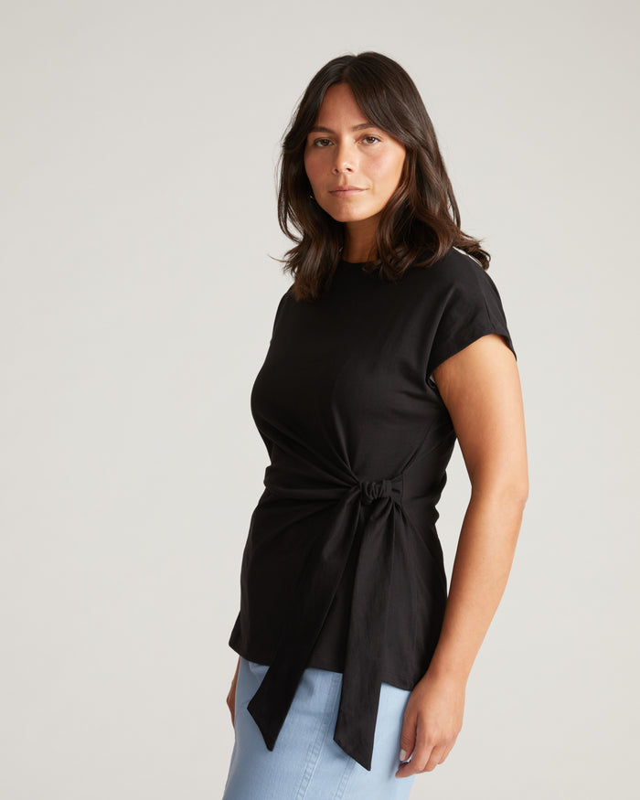 Crescent Breton Stripe Knot Tee - Solid Black | Plus Size & Straight Size Women's Fashion | Universal Standard