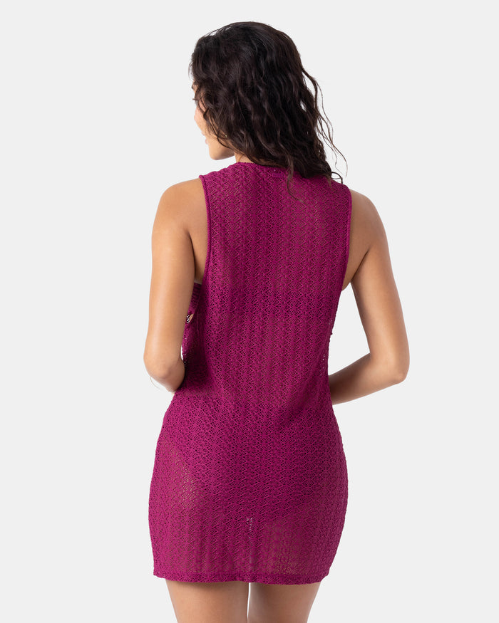 Crochet Cover Up Dress - Raspberry - Roxy