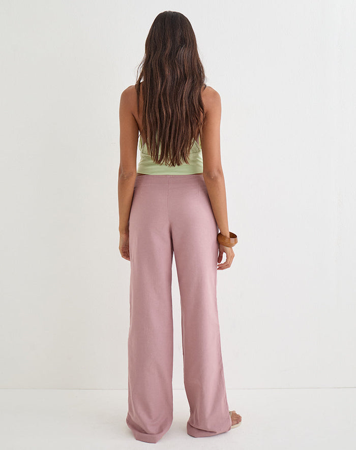 Image of Cursa Trouser in Linen Dusty Rose with Belt