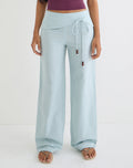 Image of Cursa Trouser in Linen Steel Blue with Belt
