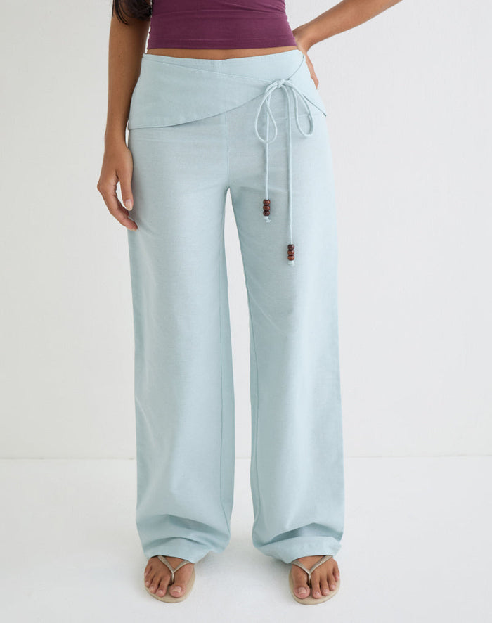 Image of Cursa Trouser in Linen Steel Blue with Belt
