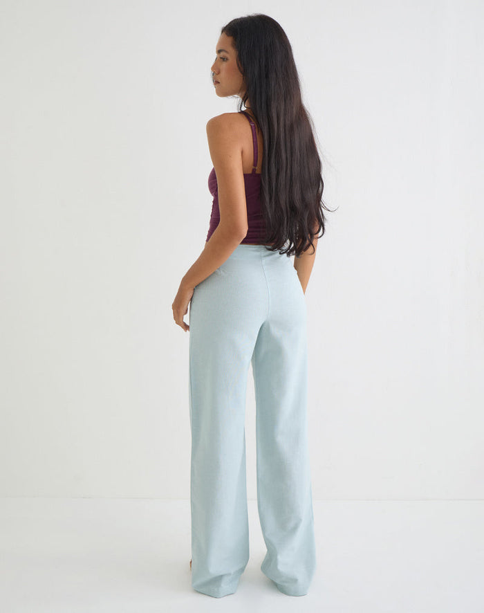 Image of Cursa Trouser in Linen Steel Blue with Belt