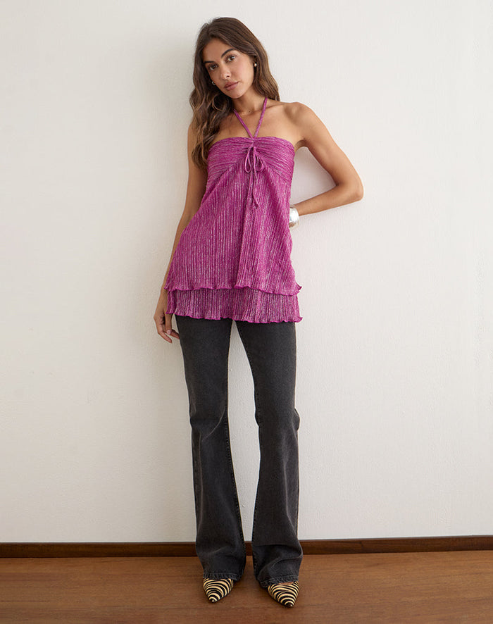 Image of Cutie Halterneck Top in Plisse Hot Pink