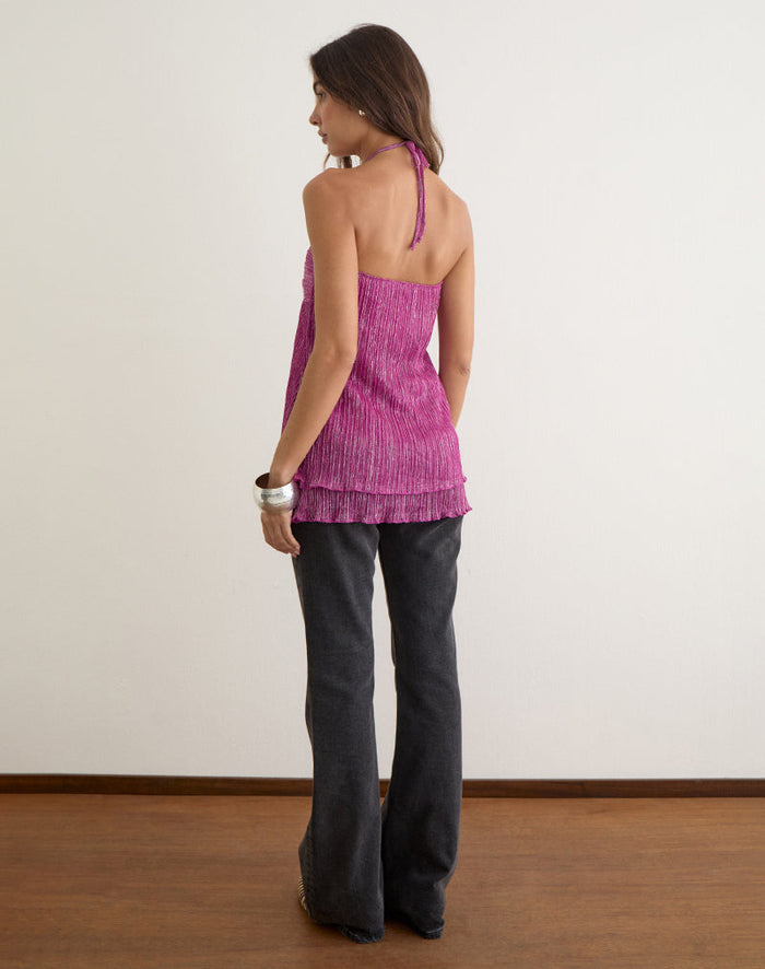 Image of Cutie Halterneck Top in Plisse Hot Pink