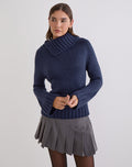Image of Dajah Fold Over Jumper in Knit Navy