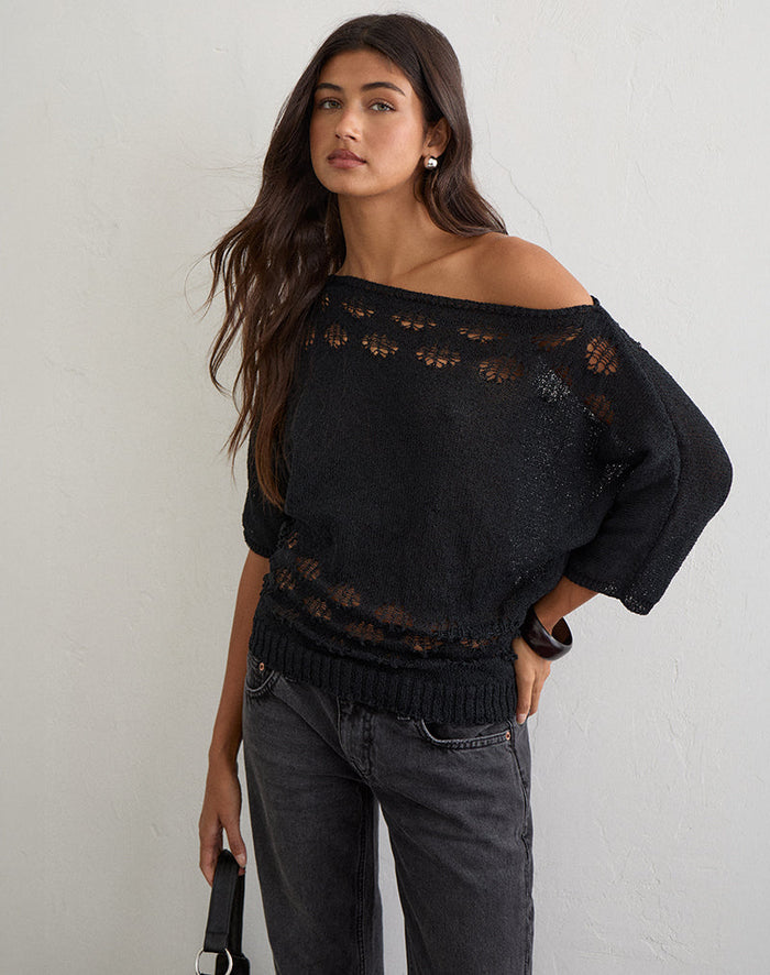 Image of Damini Off The Shoulder Knit Top in Black