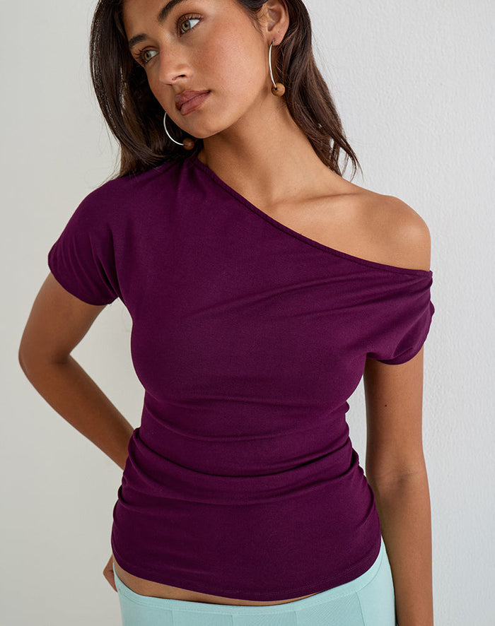 Image of Danama One Shoulder Top in Rayon Jersey Fig