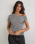 Image of Danama One Shoulder Top in Sheer Jersey Black and White Stripe