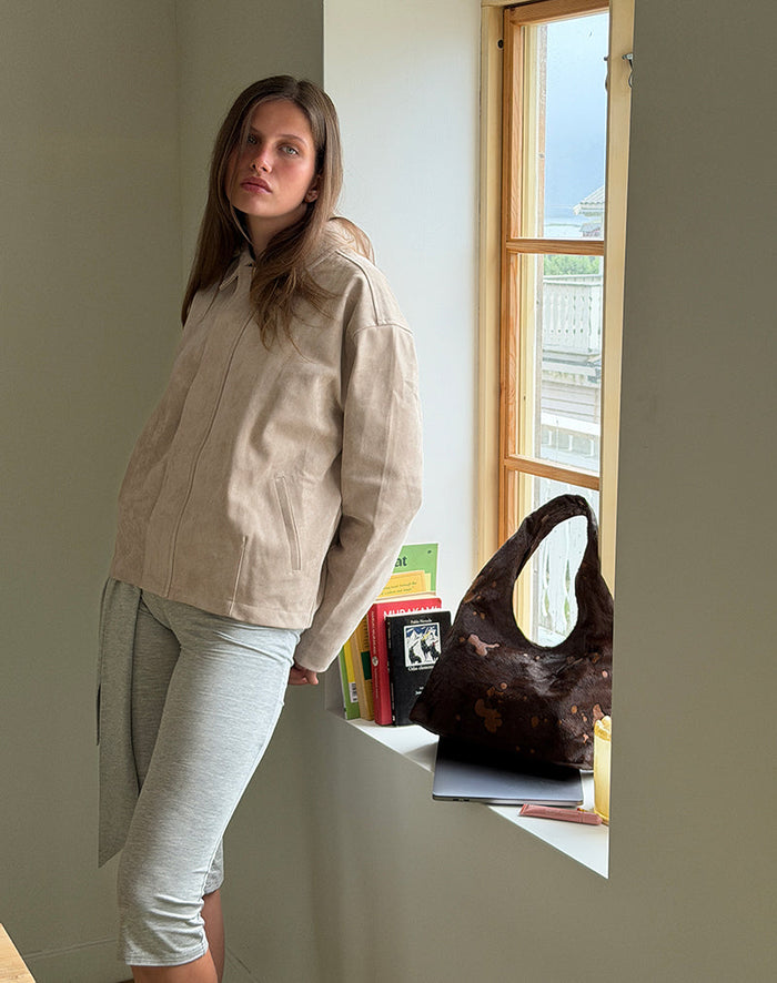 Image of Dante Boxy Jacket in Faux Suede Tan