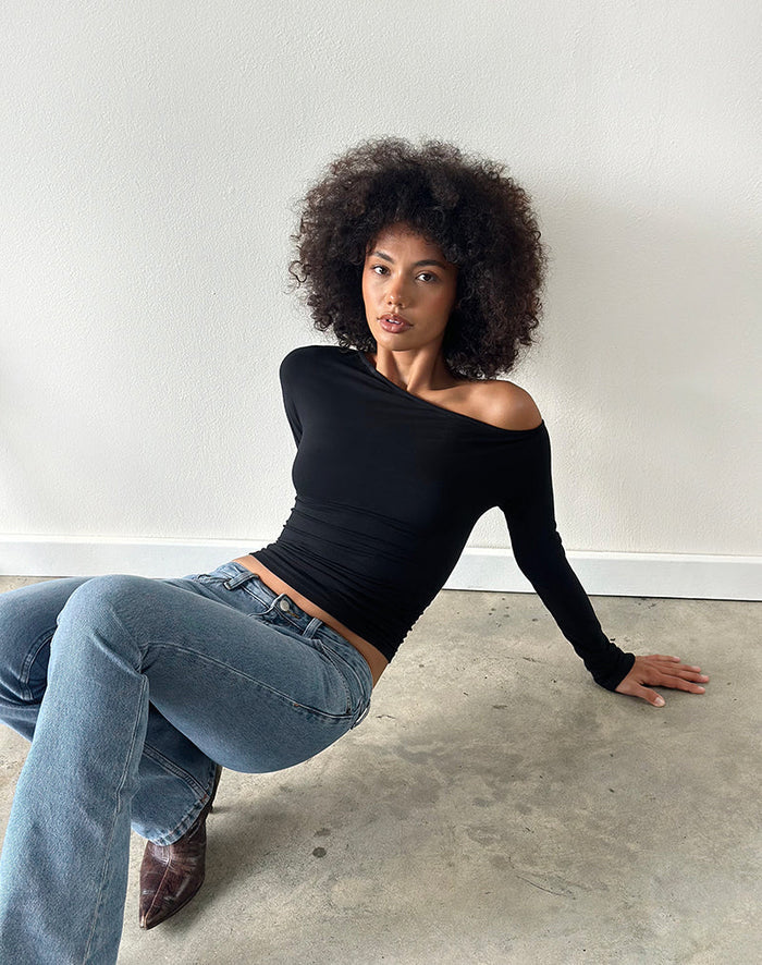 Image of Dareon Long Sleeve Off The Shoulder Top in Black