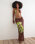 Image of Dartina Maxi Slip Skirt in Brown with Green Dendrobium Flower