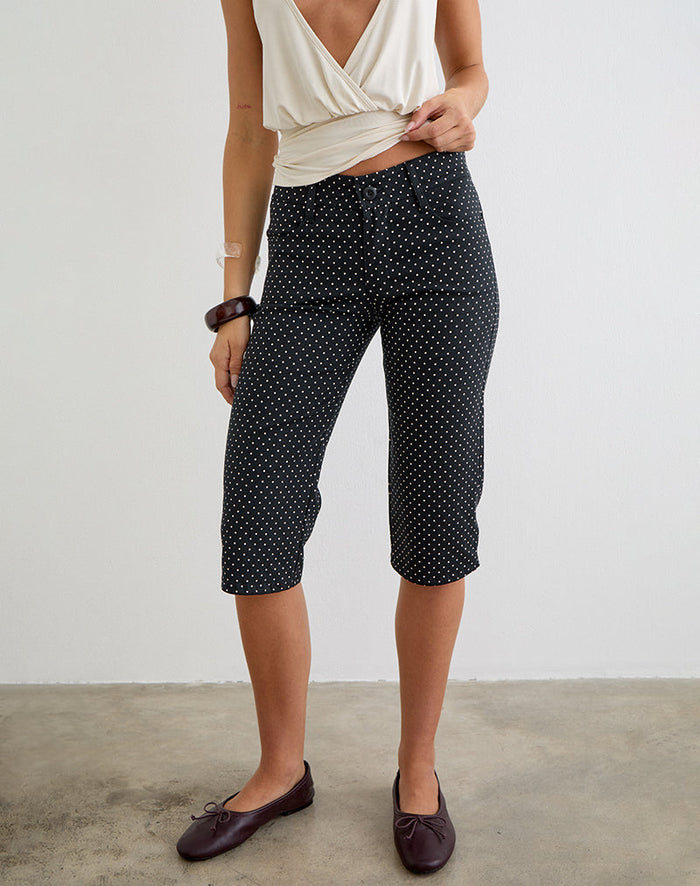 Image of Dassah Capri Trouser in Black with Micro Polka White