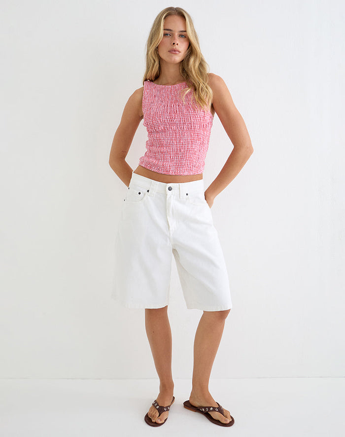 Image of Deacon Shirred Top in Mini Gingham Peach