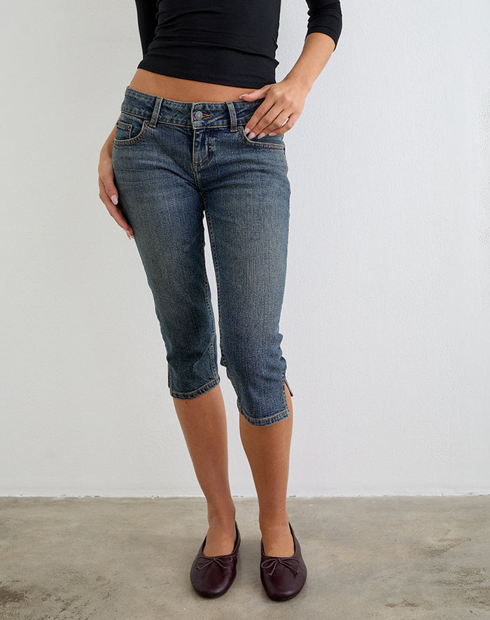 Image of Denim Capri Jean in Dirty Green