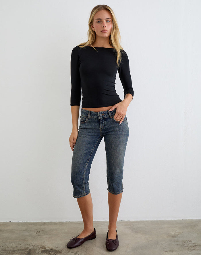 Image of Denim Capri Jean in Dirty Green