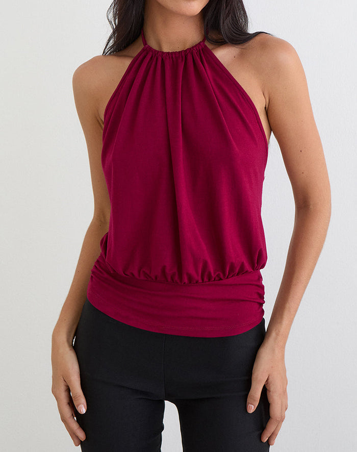 Image of Diraka High Neck Top in Rayon Jersey Burgundy