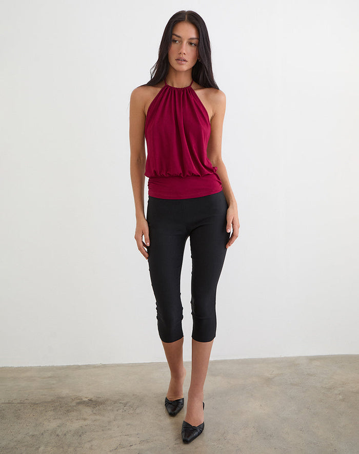 Image of Diraka High Neck Top in Rayon Jersey Burgundy