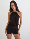 Image of Diraka High Neck Top in Rayon Jersey Chocolate Brown