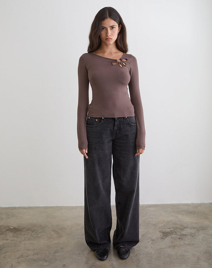 Image of Donela Long Sleeve Top with Flower Ring in Coffee Quartz
