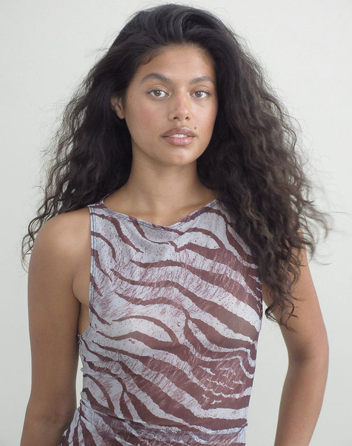 Image of Dudley Vest Top in Printed Mesh Wild Animal Brown