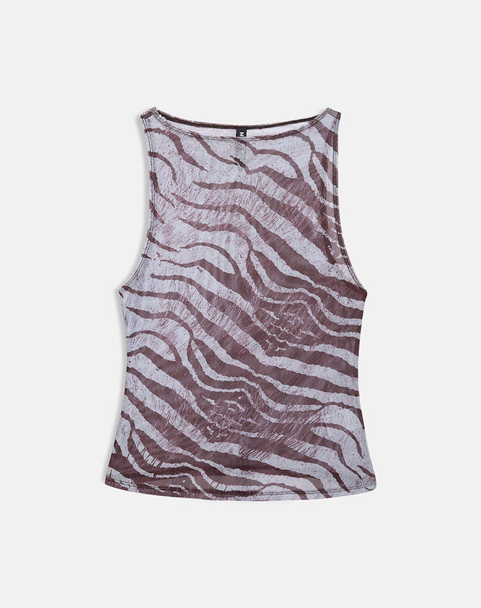 Image of Dudley Vest Top in Printed Mesh Wild Animal Brown