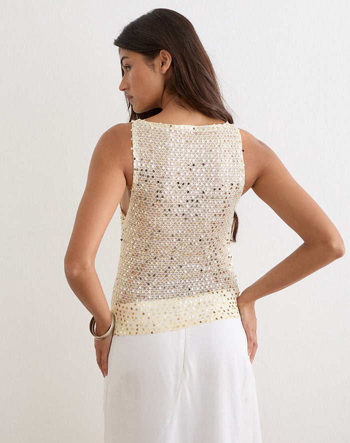 Image of Dudley Vest Top in Sequin Knit Cream