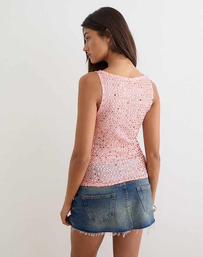 Image of Dudley Vest Top in Sequin Knit Peach