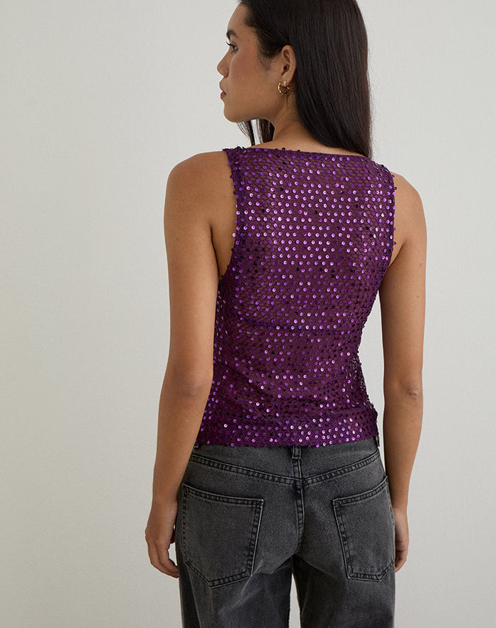 Image Dudley Vest Top in Sequin Knit Plum Wine