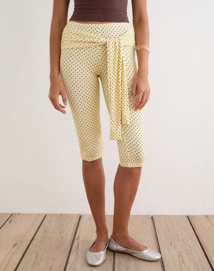 Image of Effy Tie Side Capri in Butter Yellow with Micro Polka Dots