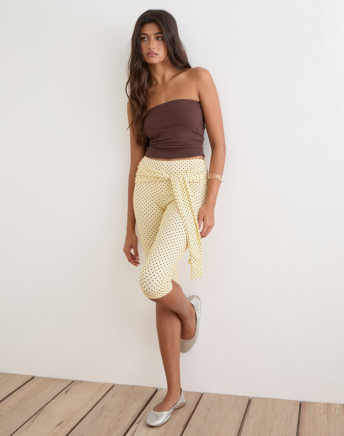 Image of Effy Tie Side Capri in Butter Yellow with Micro Polka Dots