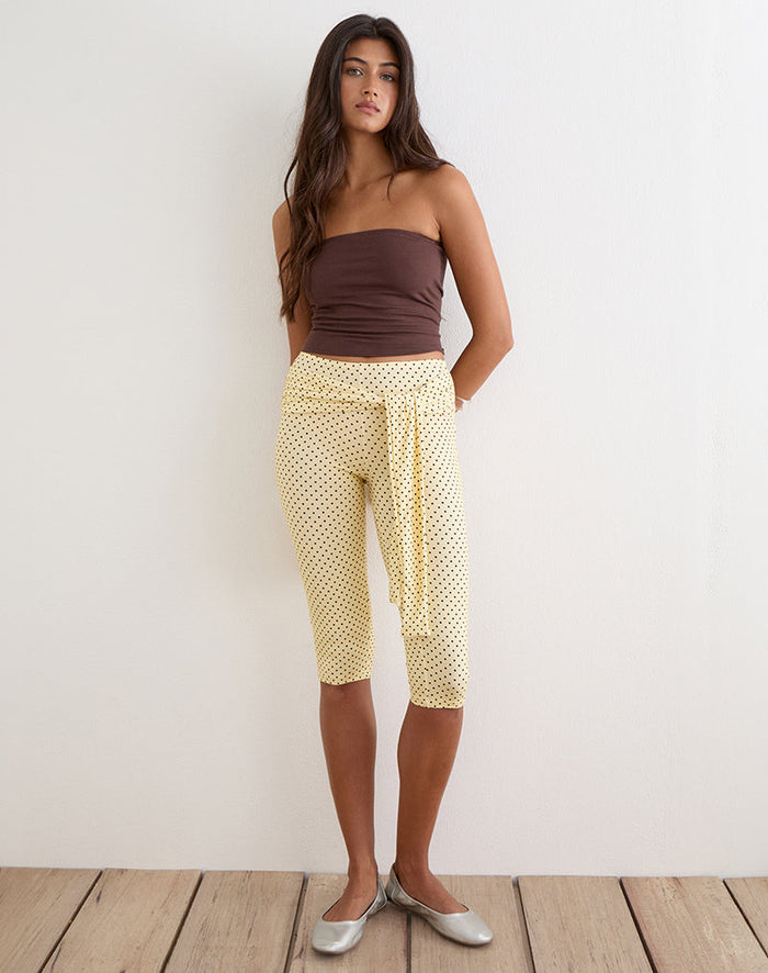 Image of Effy Tie Side Capri in Butter Yellow with Micro Polka Dots