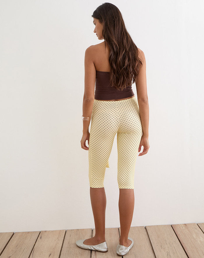 Image of Effy Tie Side Capri in Butter Yellow with Micro Polka Dots