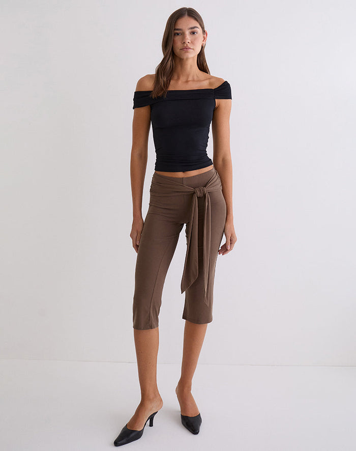 Image of Effy Tie Side Capri in Cupro Bitter Chocolate