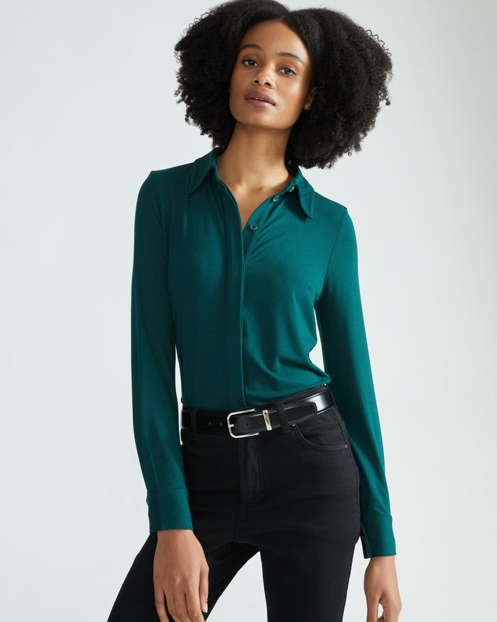 Elbe Liquid Jersey Shirt Classic Fit - Forest Green | Plus Size & Straight Size Women's Fashion | Universal Standard