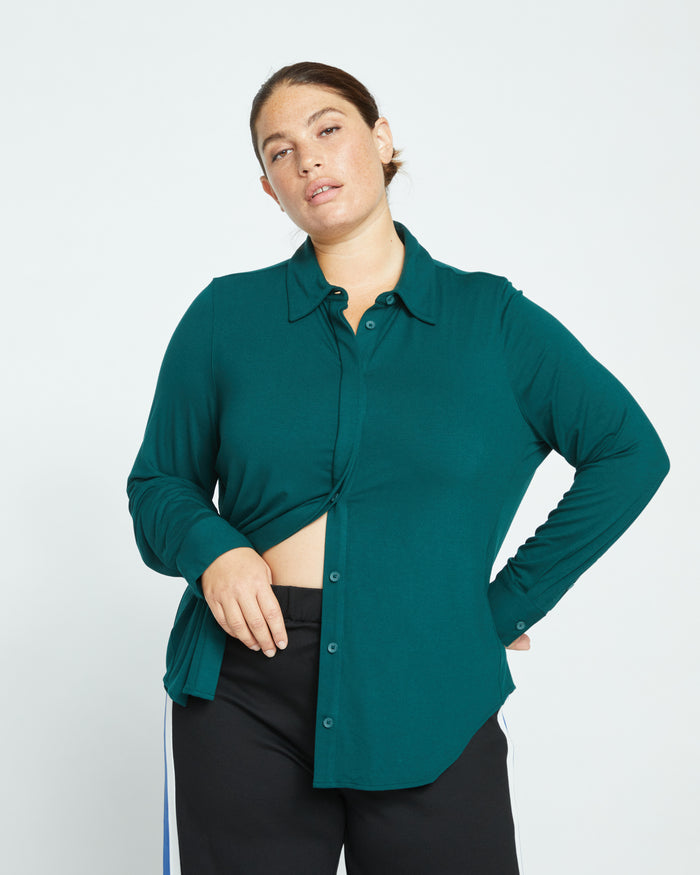 Elbe Liquid Jersey Shirt Classic Fit - Forest Green | Plus Size & Straight Size Women's Fashion | Universal Standard