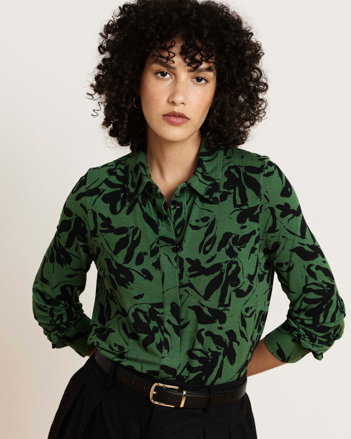 Elbe Liquid Jersey Shirt Classic Fit - Green Sgraffito Print | Plus Size & Straight Size Women's Fashion | Universal Standard