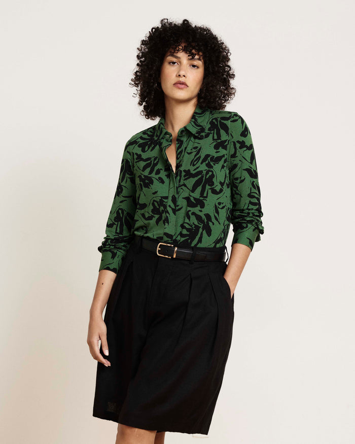 Elbe Liquid Jersey Shirt Classic Fit - Green Sgraffito Print | Plus Size & Straight Size Women's Fashion | Universal Standard