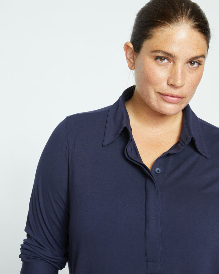 Elbe Popover Liquid Jersey Shirt Classic Fit - Midnight | Plus Size & Straight Size Women's Fashion | Universal Standard
