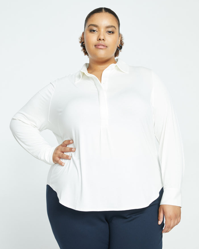 Elbe Popover Liquid Jersey Shirt Classic Fit - White | Plus Size & Straight Size Women's Fashion | Universal Standard