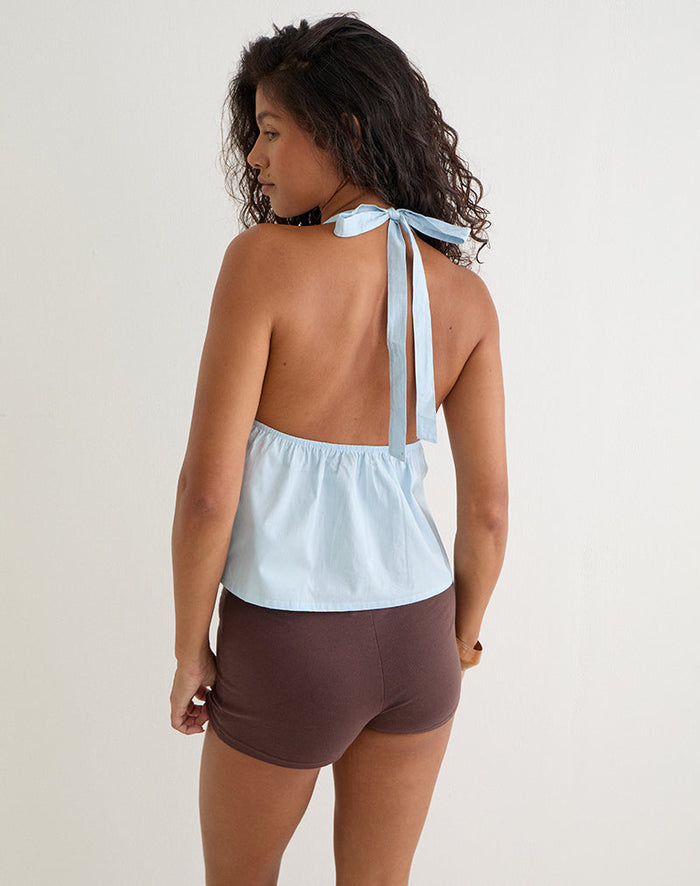 Image of Eldana Halterneck Top in Poplin Ice Blue