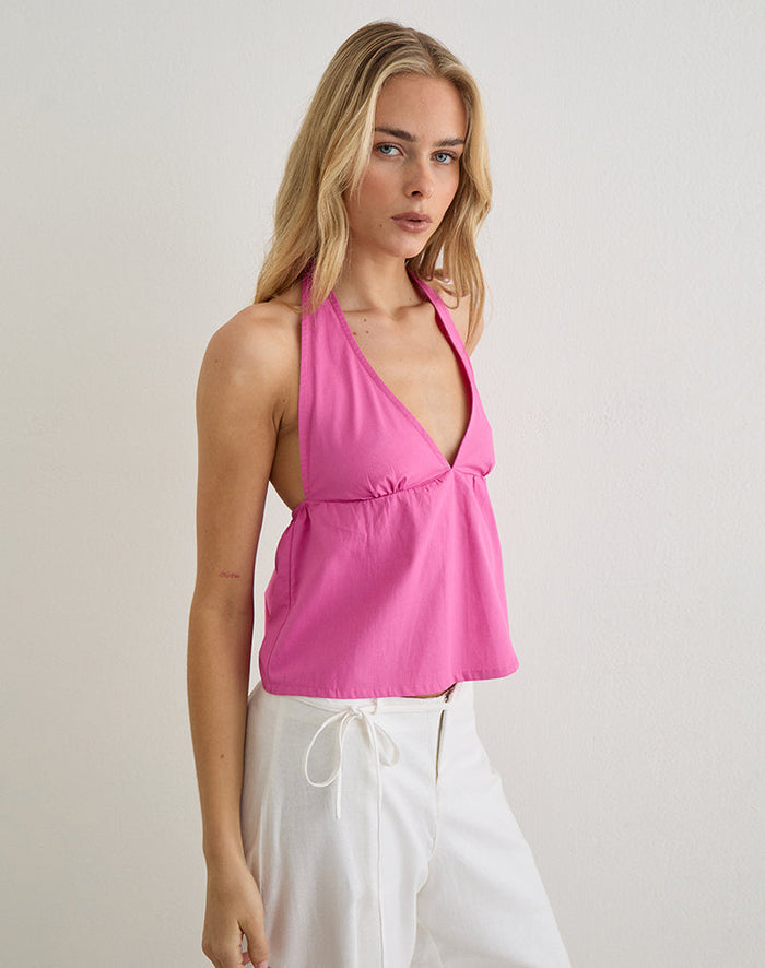 Image of Eldana Halterneck Top in Poplin Pink Rose