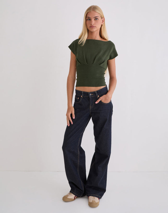 Image of Elin Top in Knit Khaki with Pearl Buttons