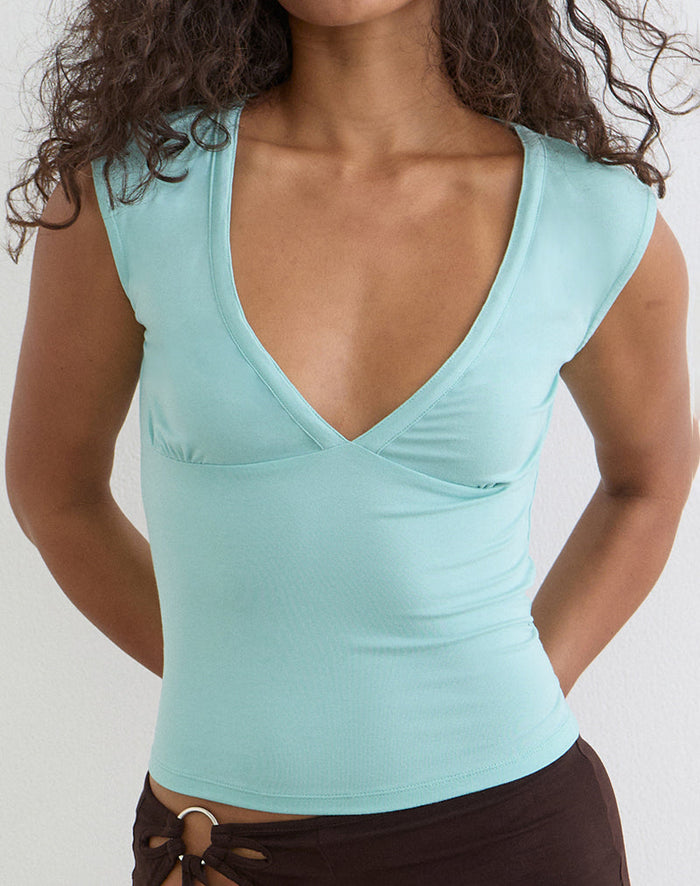 Image of Emberly Plunge Top in Rayon Jersey Aqua