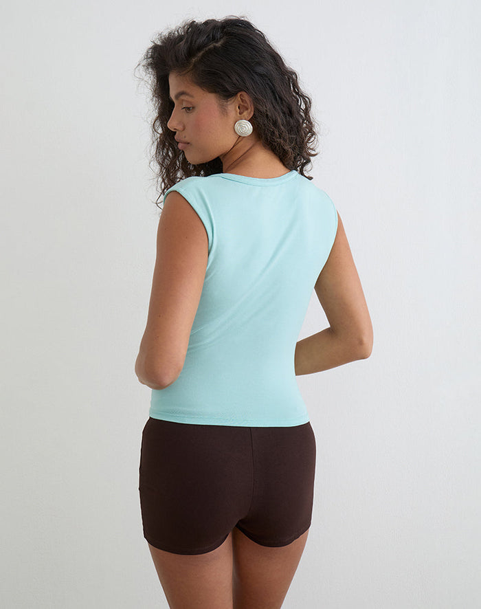 Image of Emberly Plunge Top in Rayon Jersey Aqua